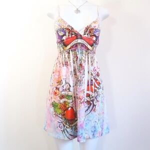 y2k seductions sacred heart tattoo print mini dress